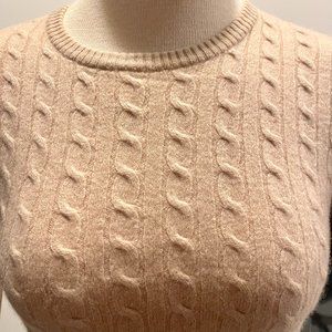 Aqua Beige Cashmere Crew Neck Cable-Knit Sweater